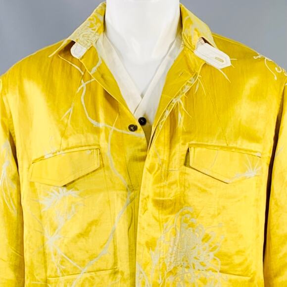 HAIDER ACKERMANN Size S Gold White Jacquard Linen Silk Layered Long Sleeve Shirt - Picture 2 of 14